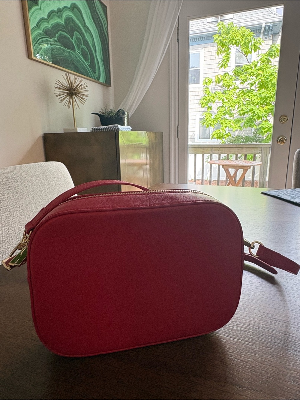 Pop & Suki red leather camera bag